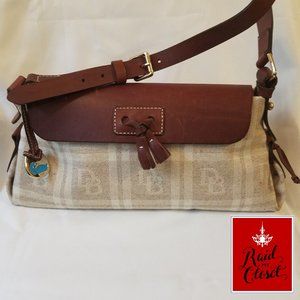 Vintage Dooney & Bourke Tweed Saddle Clutch w/Leather Trim